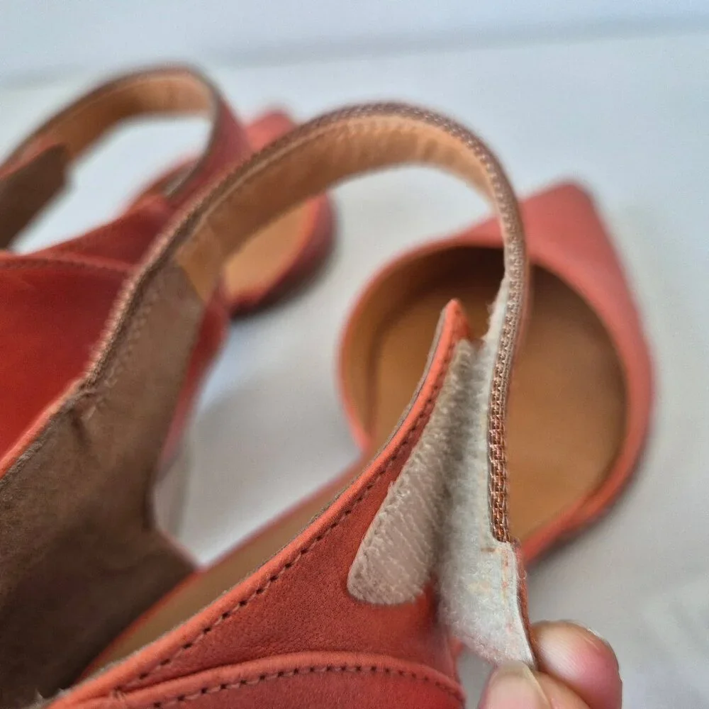 Sundance Coralise Made in France Orange Leather Mary Jane Shoes Hook Loop - Picture 6 of 11